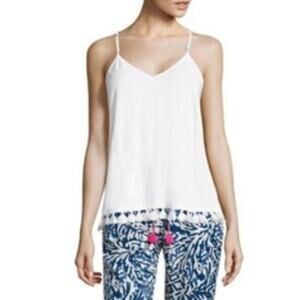 Lilly Pulitzer Nya Tassel Tank Top Camisole White Sz S Crochet Boho Layer Cotton